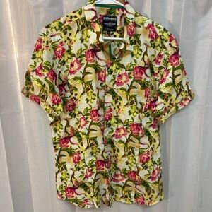 Barabas Men's Tropical Floral Shirt - Green and Pink